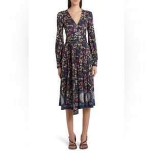 NWT $1920 Etro Berry Print V-Neck Long Sleeve Wrap Dress - size 6 US / 42 IT!